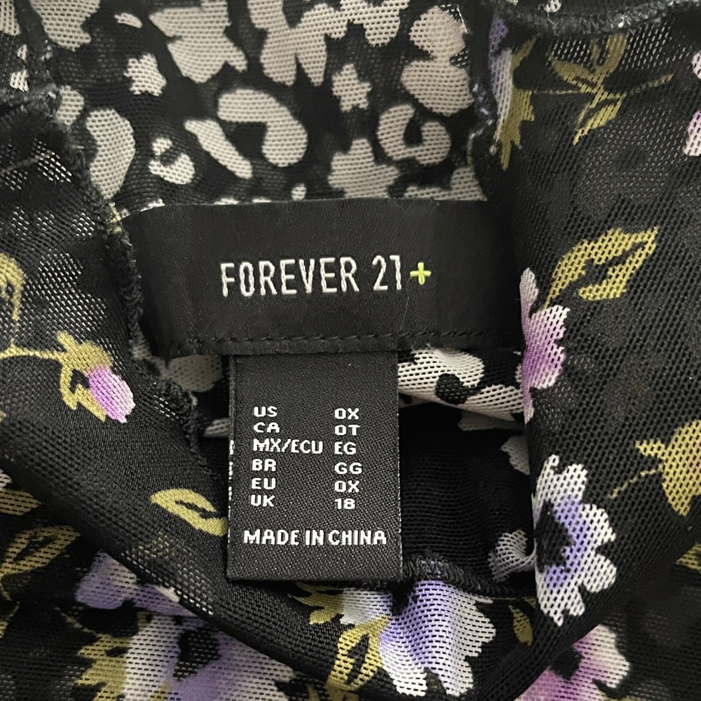 Boho Forever 21 Black and Purple Floral Sheer Blouse wear with layers